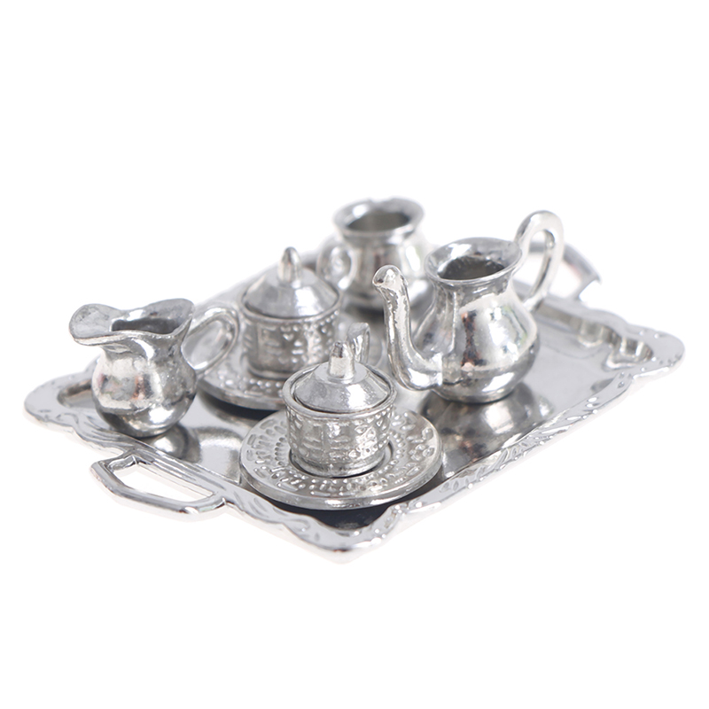 Kids Toys Kitchen Set - 10 adet/takım 1/12 Dollhouse Minyatür Gümüş